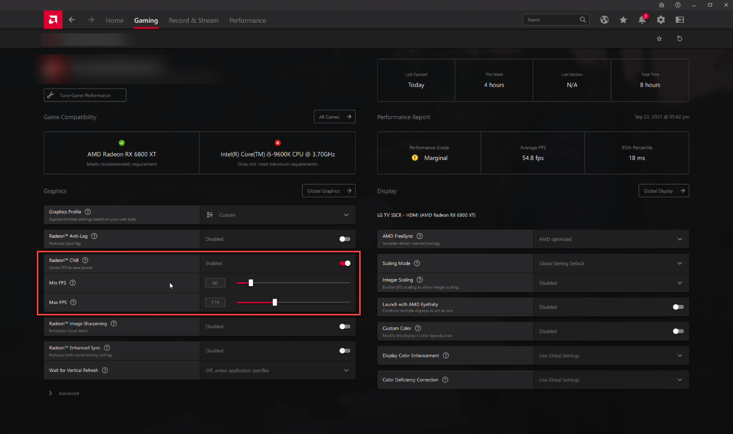 AMD Radeon Software — Radeon Chill FPS limits