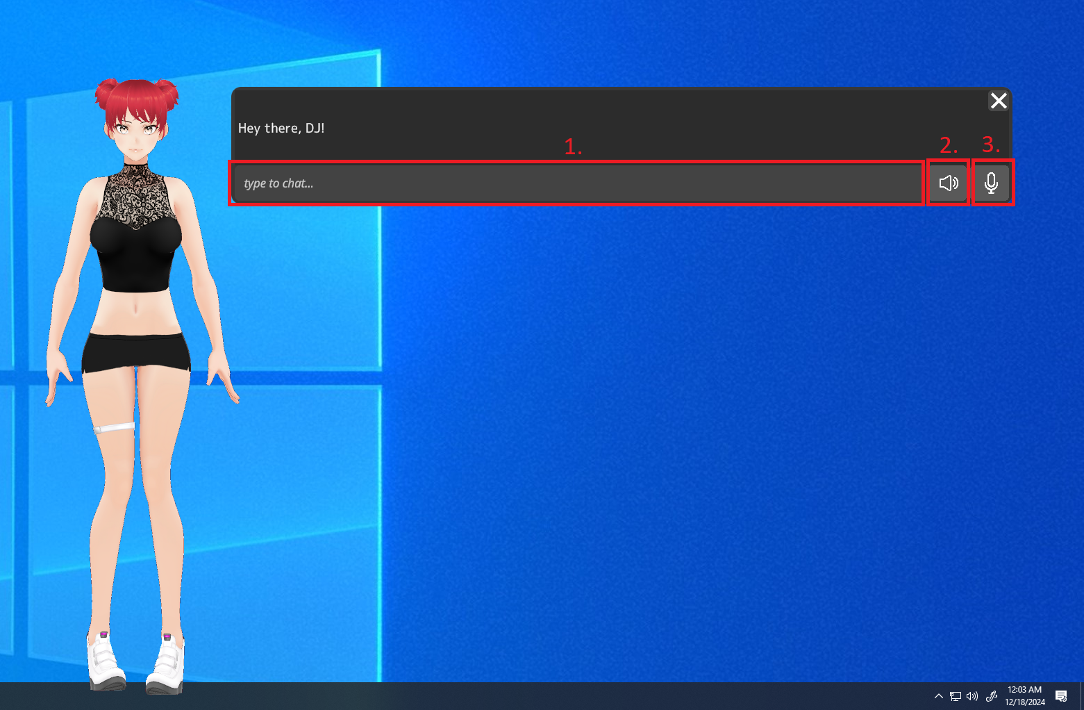 Start chat plus the TTS and STT toggles