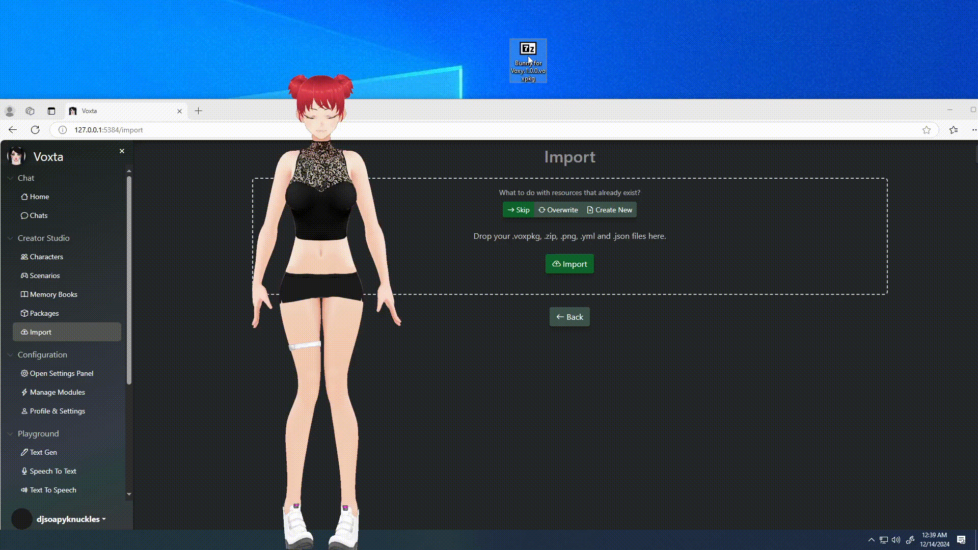 Importing a .voxpkg in Voxta
